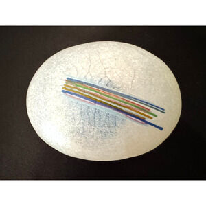 1970s Paperweight Kosta Boda Bertil Vallien Art Glass Rainbow Threads Signed MCM